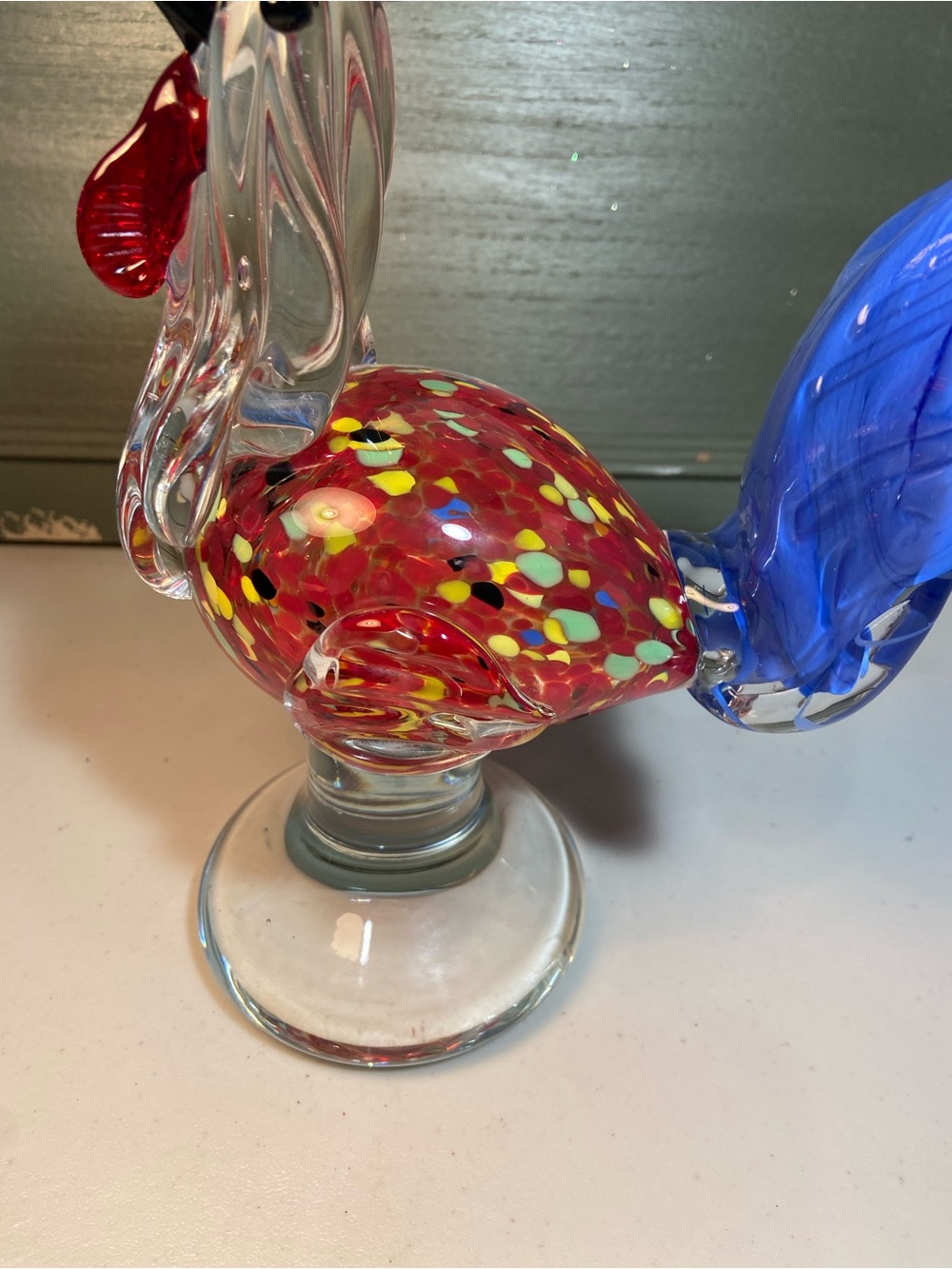 Handblown Glass Rooster Figurine in Red and Blue Accent - Picture 7 of 16